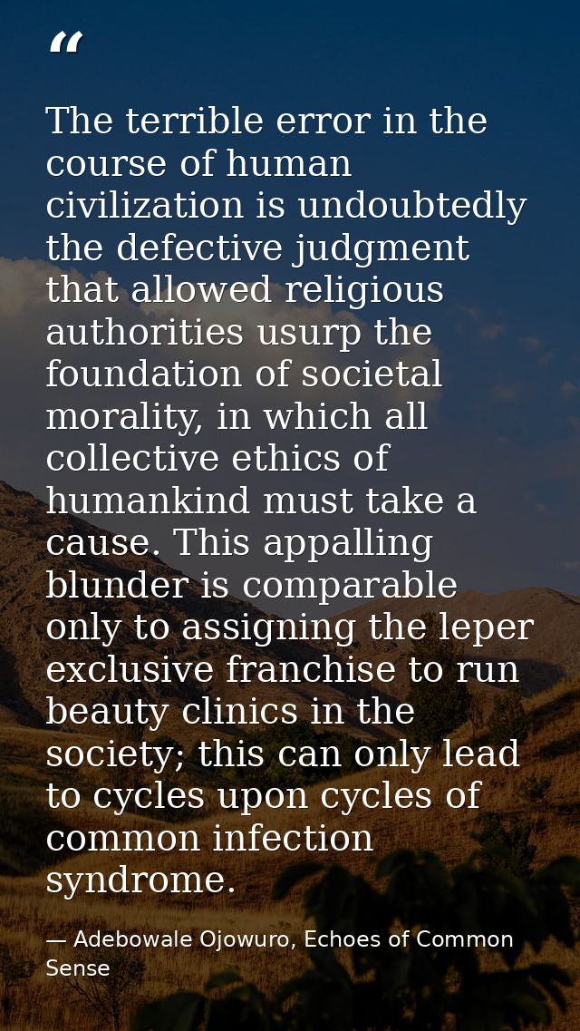 The terrible error in the course of human civilization is undoubtedly the defective judgment that allowed religious auth — Adebowale Ojowuro, Echoes of Common Sense