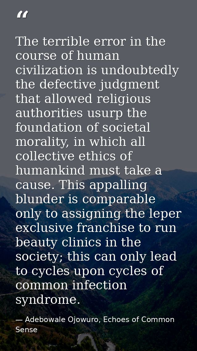 The terrible error in the course of human civilization is undoubtedly the defective judgment that allowed religious auth — Adebowale Ojowuro, Echoes of Common Sense