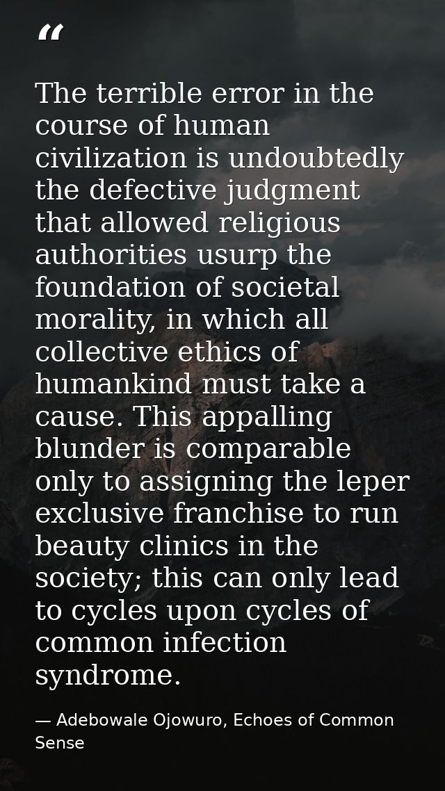 The terrible error in the course of human civilization is undoubtedly the defective judgment that allowed religious auth — Adebowale Ojowuro, Echoes of Common Sense