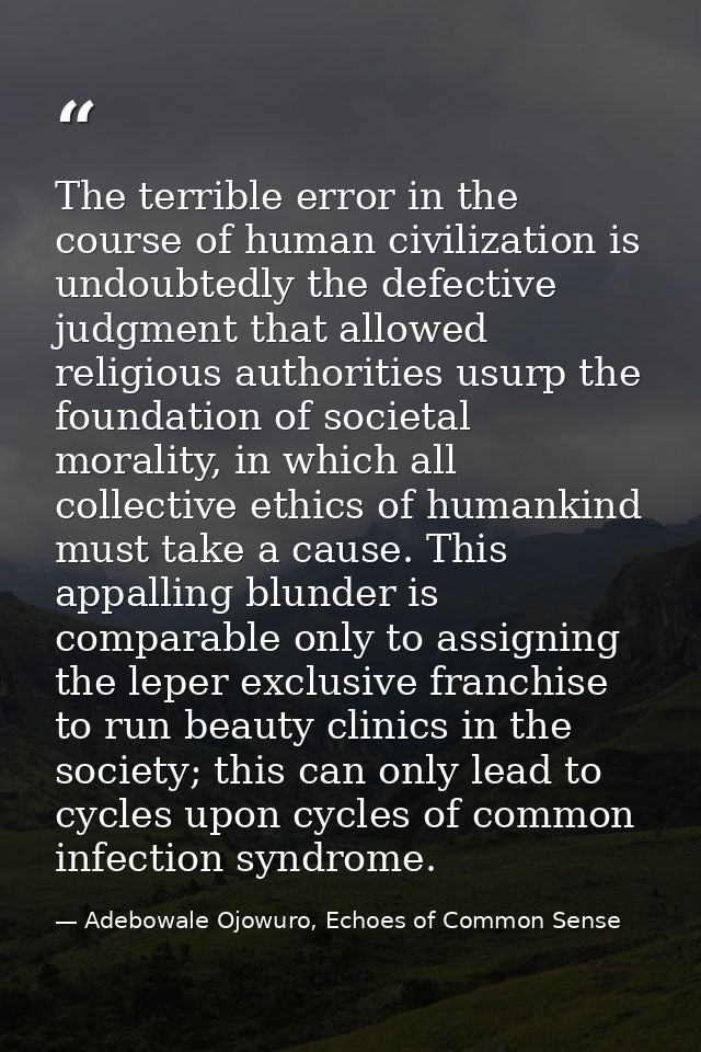 The terrible error in the course of human civilization is undoubtedly the defective judgment that allowed religious auth — Adebowale Ojowuro, Echoes of Common Sense