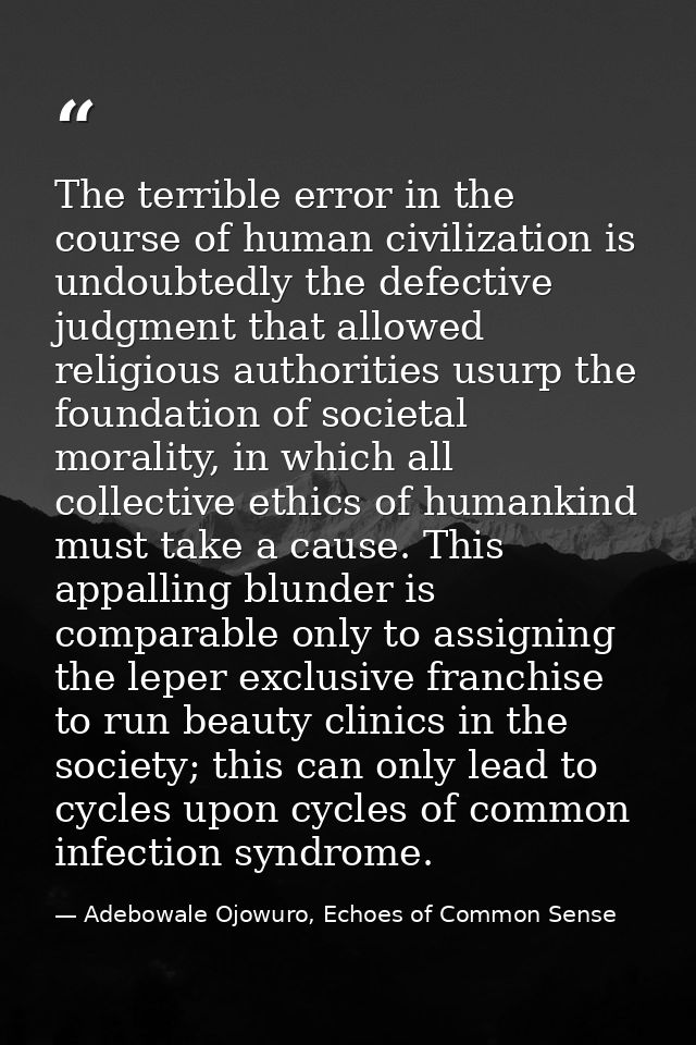 The terrible error in the course of human civilization is undoubtedly the defective judgment that allowed religious auth — Adebowale Ojowuro, Echoes of Common Sense