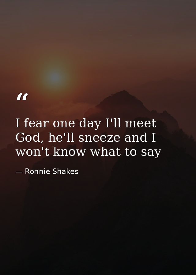 I fear one day I'll meet God, he'll sneeze and I won't know what to say — Ronnie Shakes