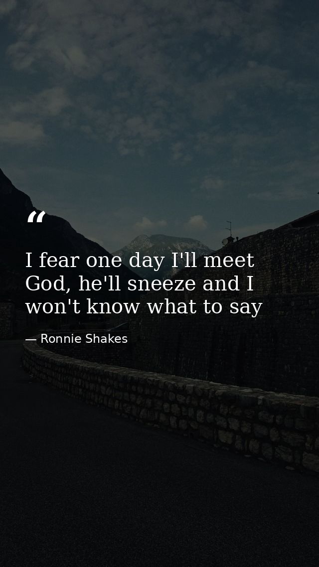 I fear one day I'll meet God, he'll sneeze and I won't know what to say — Ronnie Shakes