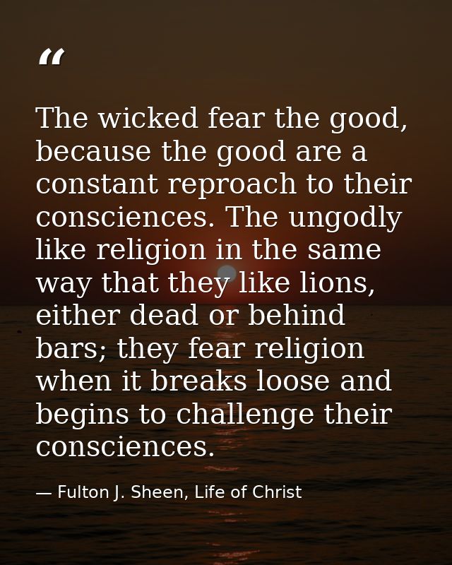The wicked fear the good, because the good are a constant reproach to their consciences. The ungodly like religion in th — Fulton J. Sheen, Life of Christ