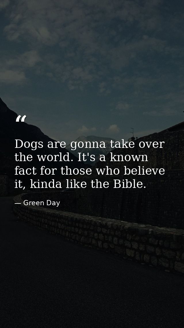 Dogs are gonna take over the world. It's a known fact for those who believe it, kinda like the Bible. — Green Day