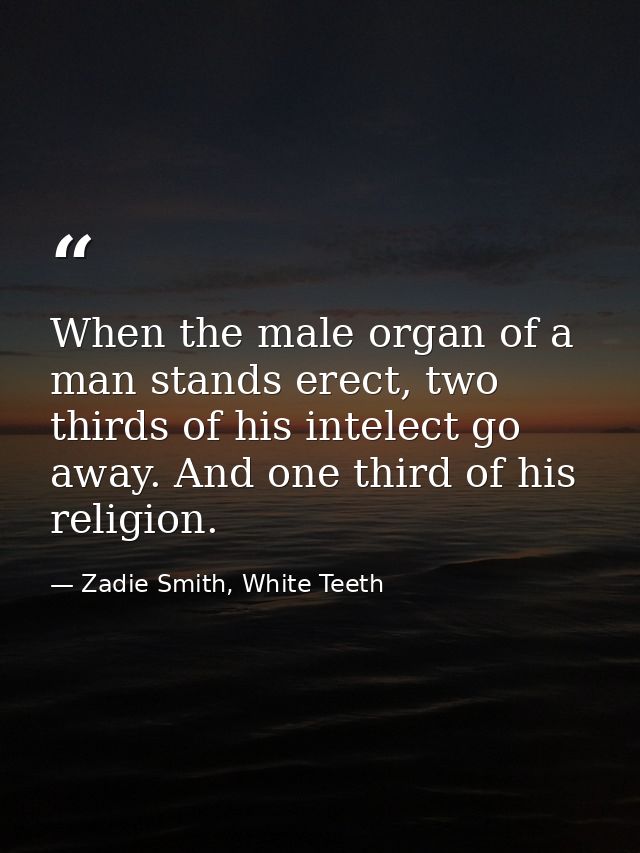 When the male organ of a man stands erect, two thirds of his intelect go away. And one third of his religion. — Zadie Smith, White Teeth