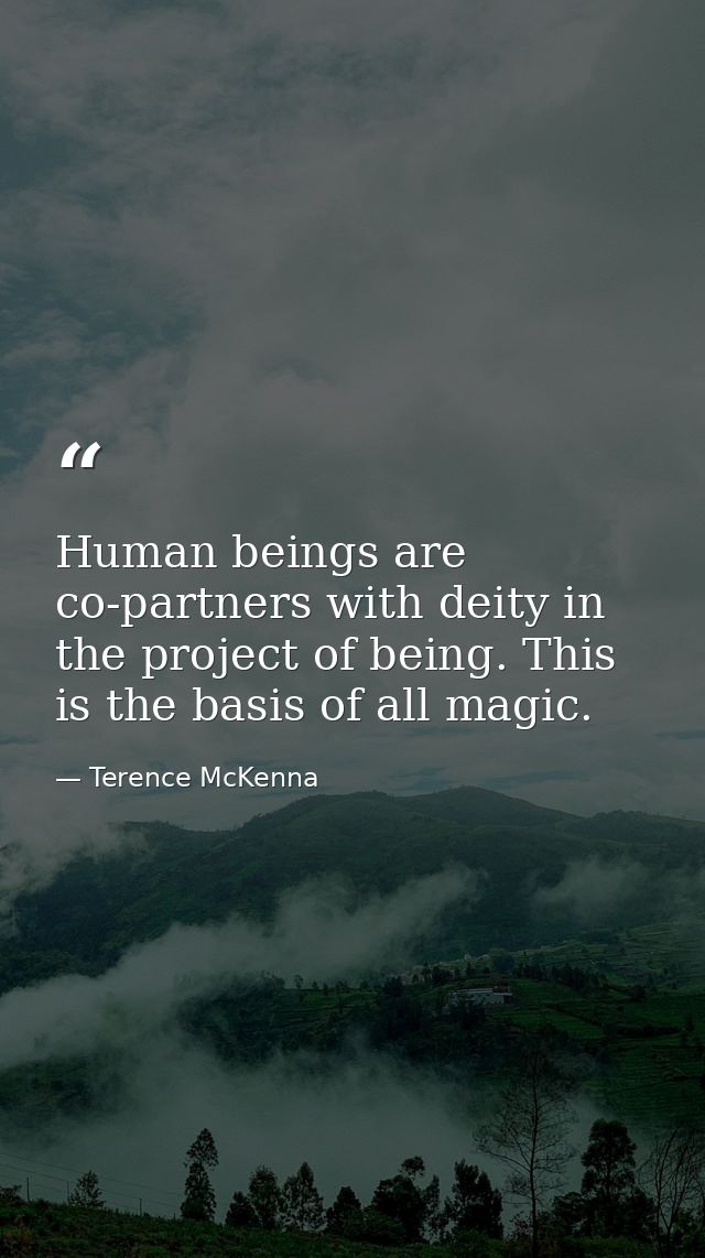Human beings are co-partners with deity in the project of being. This is the basis of all magic. — Terence McKenna