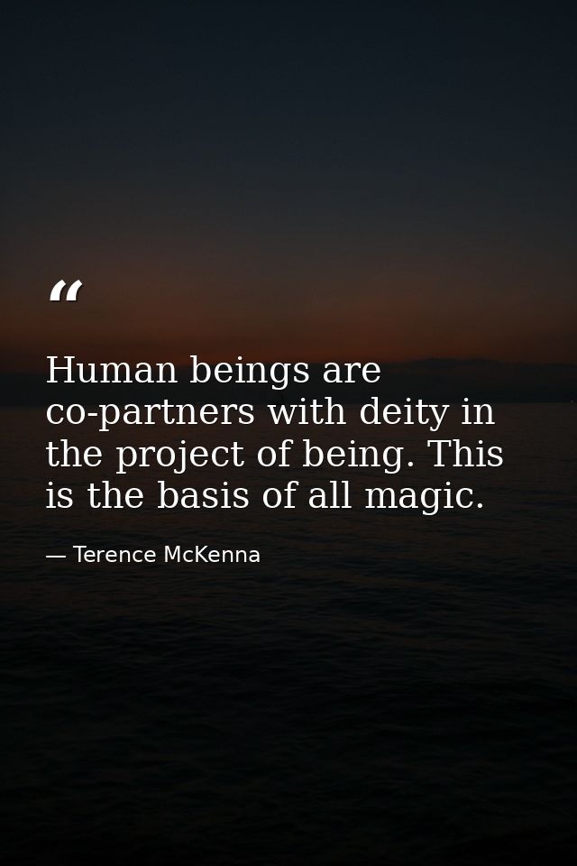 Human beings are co-partners with deity in the project of being. This is the basis of all magic. — Terence McKenna