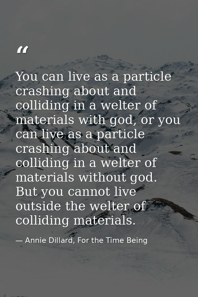 You can live as a particle crashing about and colliding in a welter of materials with god, or you can live as a particle — Annie Dillard, For the Time Being