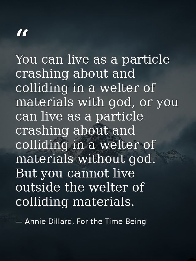 You can live as a particle crashing about and colliding in a welter of materials with god, or you can live as a particle — Annie Dillard, For the Time Being
