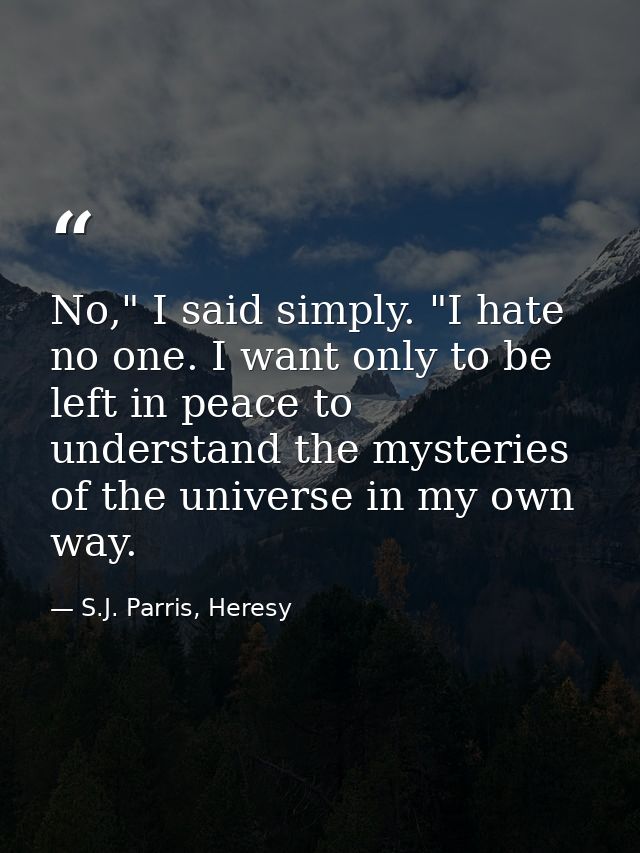 No," I said simply. "I hate no one. I want only to be left in peace to understand the mysteries of the universe in my ow — S.J. Parris, Heresy