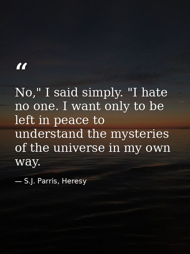 No," I said simply. "I hate no one. I want only to be left in peace to understand the mysteries of the universe in my ow — S.J. Parris, Heresy