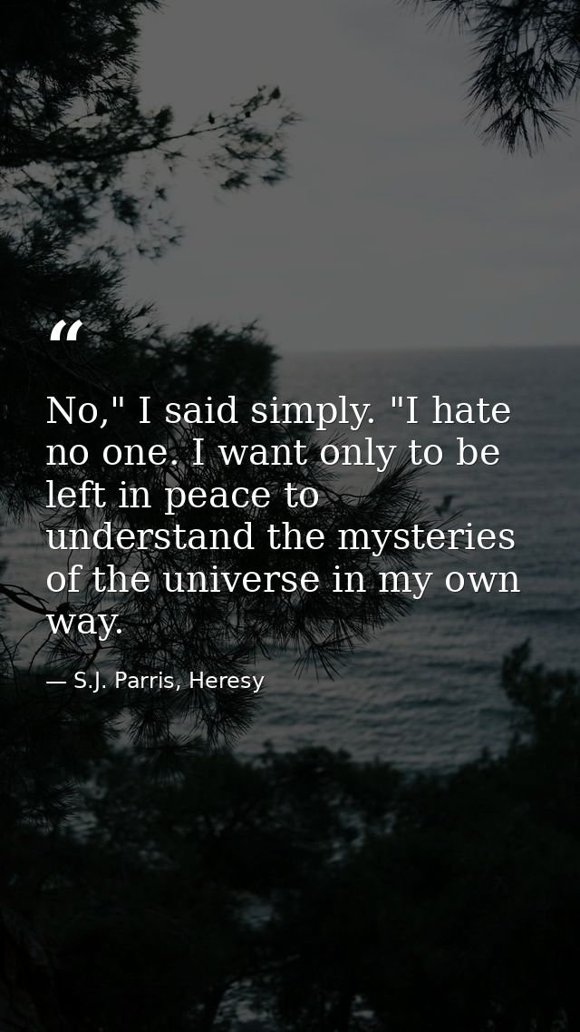 No," I said simply. "I hate no one. I want only to be left in peace to understand the mysteries of the universe in my ow — S.J. Parris, Heresy