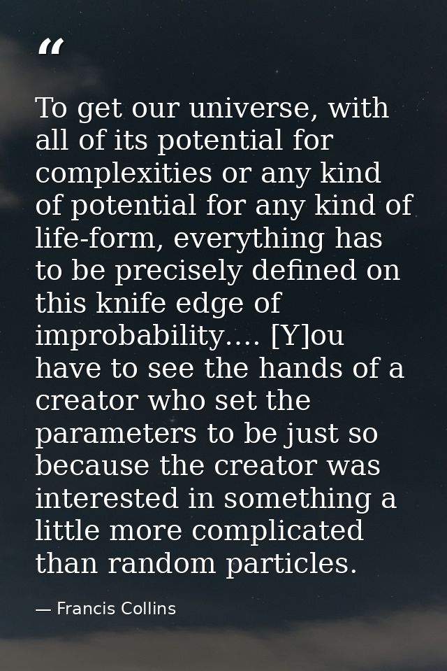 To get our universe, with all of its potential for complexities or any kind of potential for any kind of life-form, ever — Francis Collins