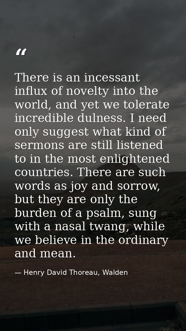 There is an incessant influx of novelty into the world, and yet we tolerate incredible dulness. I need only suggest what — Henry David Thoreau, Walden