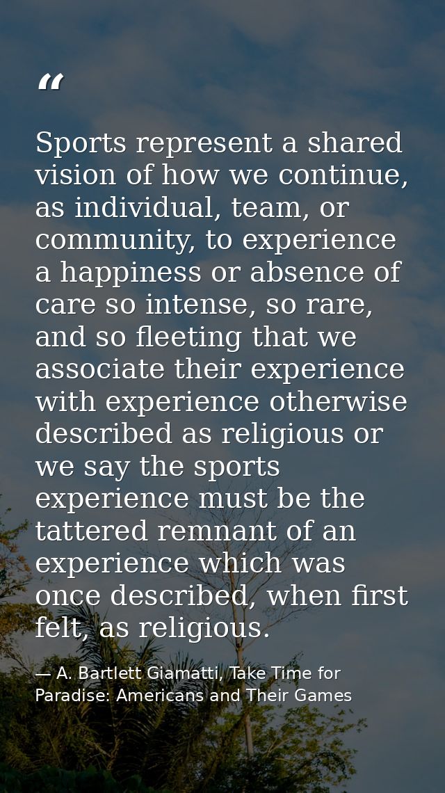 Sports represent a shared vision of how we continue, as individual, team, or community, to experience a happiness or abs — A. Bartlett Giamatti, Take Time for Paradise: Americans and Their Games