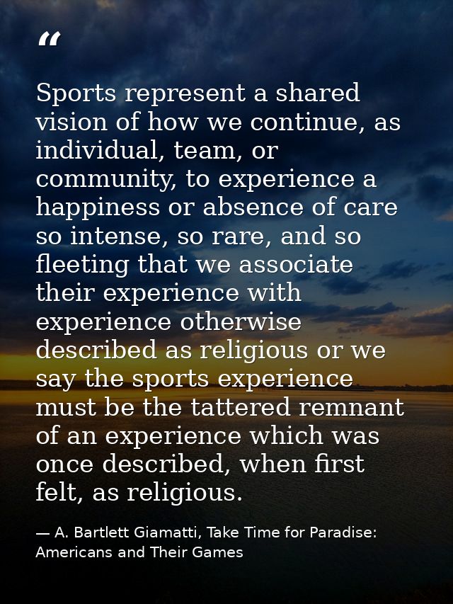 Sports represent a shared vision of how we continue, as individual, team, or community, to experience a happiness or abs — A. Bartlett Giamatti, Take Time for Paradise: Americans and Their Games