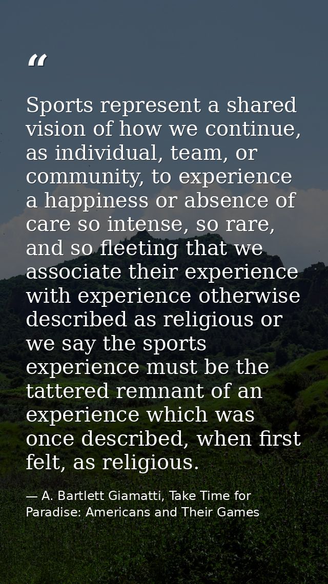 Sports represent a shared vision of how we continue, as individual, team, or community, to experience a happiness or abs — A. Bartlett Giamatti, Take Time for Paradise: Americans and Their Games