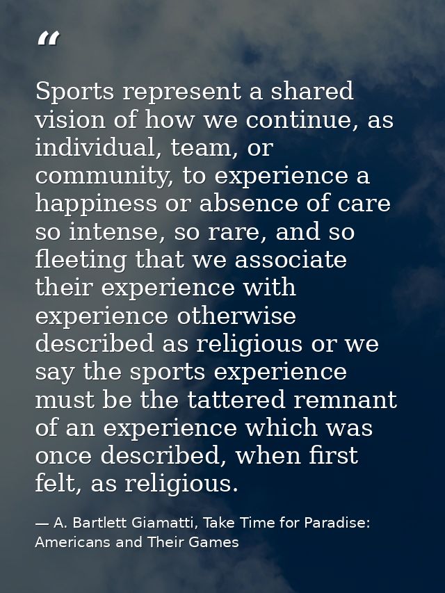 Sports represent a shared vision of how we continue, as individual, team, or community, to experience a happiness or abs — A. Bartlett Giamatti, Take Time for Paradise: Americans and Their Games