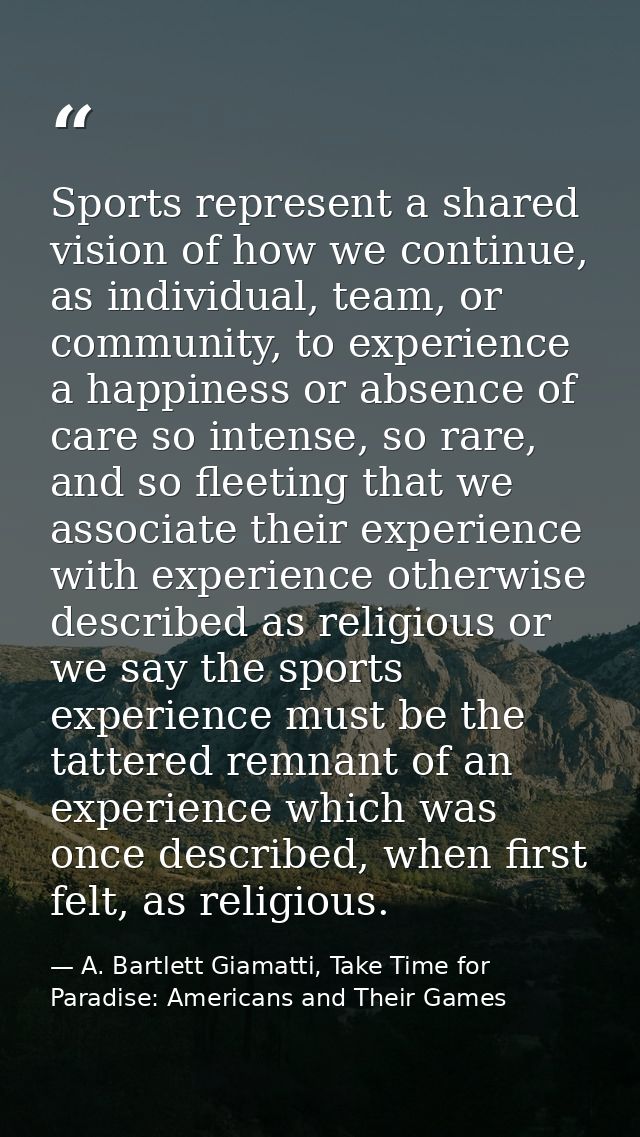 Sports represent a shared vision of how we continue, as individual, team, or community, to experience a happiness or abs — A. Bartlett Giamatti, Take Time for Paradise: Americans and Their Games