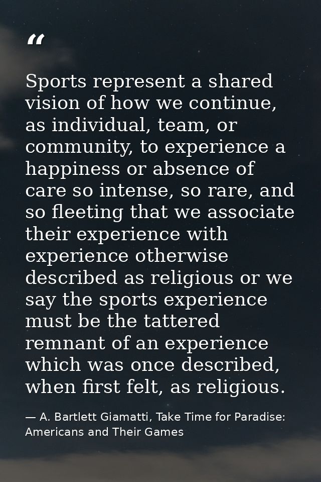 Sports represent a shared vision of how we continue, as individual, team, or community, to experience a happiness or abs — A. Bartlett Giamatti, Take Time for Paradise: Americans and Their Games