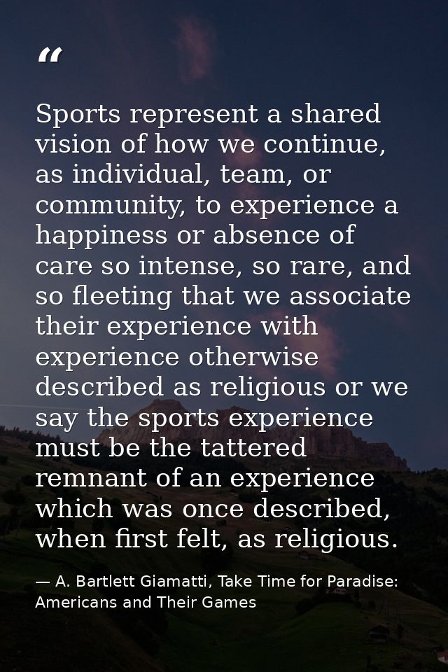 Sports represent a shared vision of how we continue, as individual, team, or community, to experience a happiness or abs — A. Bartlett Giamatti, Take Time for Paradise: Americans and Their Games