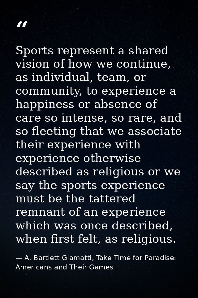 Sports represent a shared vision of how we continue, as individual, team, or community, to experience a happiness or abs — A. Bartlett Giamatti, Take Time for Paradise: Americans and Their Games
