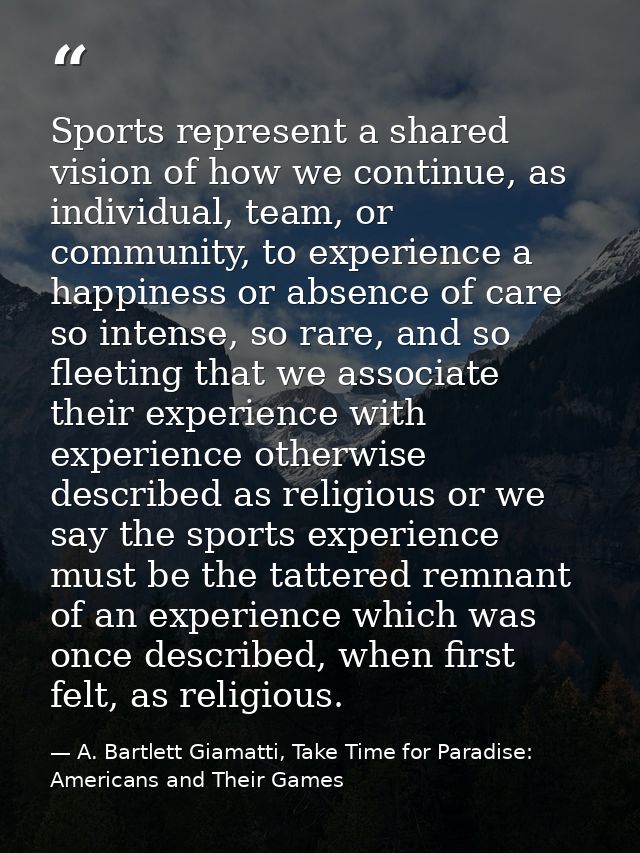 Sports represent a shared vision of how we continue, as individual, team, or community, to experience a happiness or abs — A. Bartlett Giamatti, Take Time for Paradise: Americans and Their Games