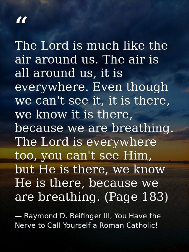The Lord is much like the air around us. The air is all around us, it is everywhere. Even though we can't see it, it is  — Raymond D. Reifinger III, You Have the Nerve to Call Yourself a Roman Catholic!
