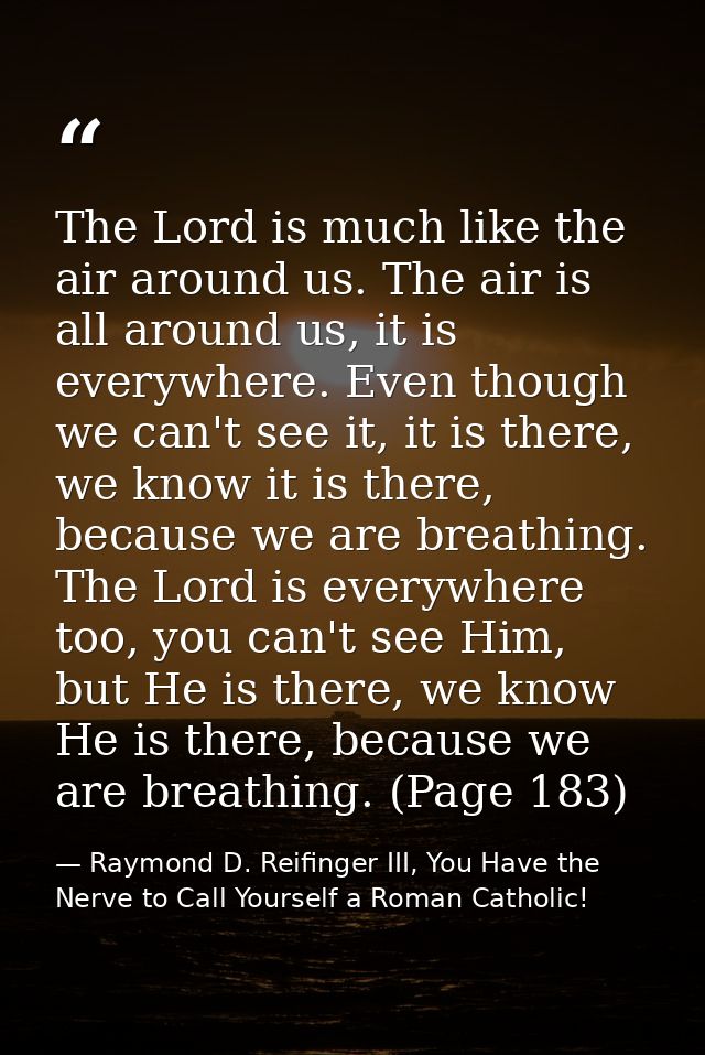 The Lord is much like the air around us. The air is all around us, it is everywhere. Even though we can't see it, it is  — Raymond D. Reifinger III, You Have the Nerve to Call Yourself a Roman Catholic!