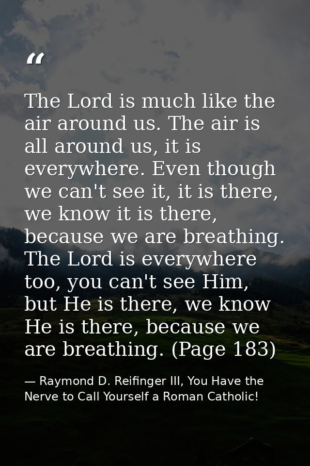 The Lord is much like the air around us. The air is all around us, it is everywhere. Even though we can't see it, it is  — Raymond D. Reifinger III, You Have the Nerve to Call Yourself a Roman Catholic!