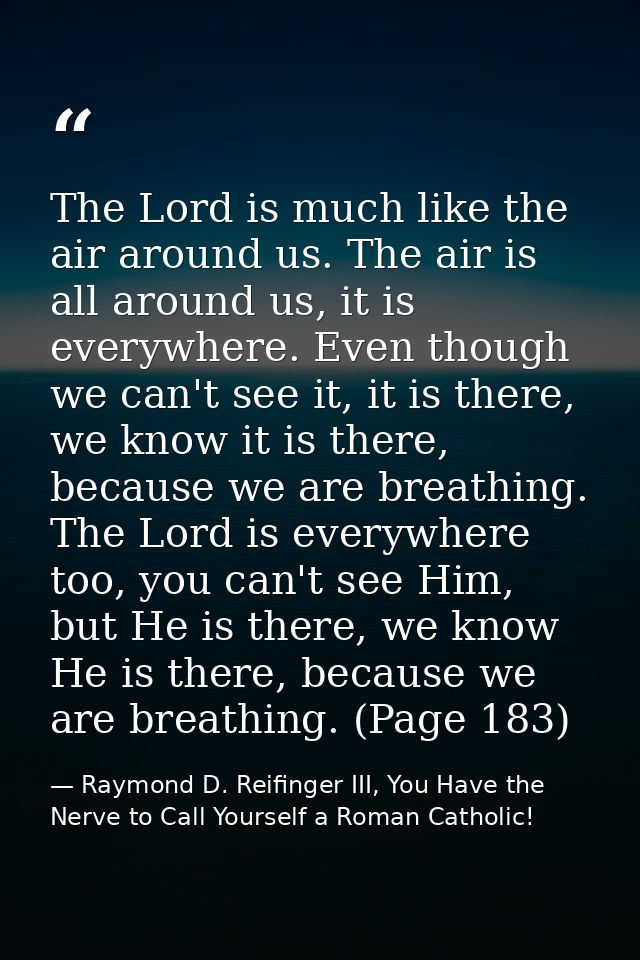 The Lord is much like the air around us. The air is all around us, it is everywhere. Even though we can't see it, it is  — Raymond D. Reifinger III, You Have the Nerve to Call Yourself a Roman Catholic!