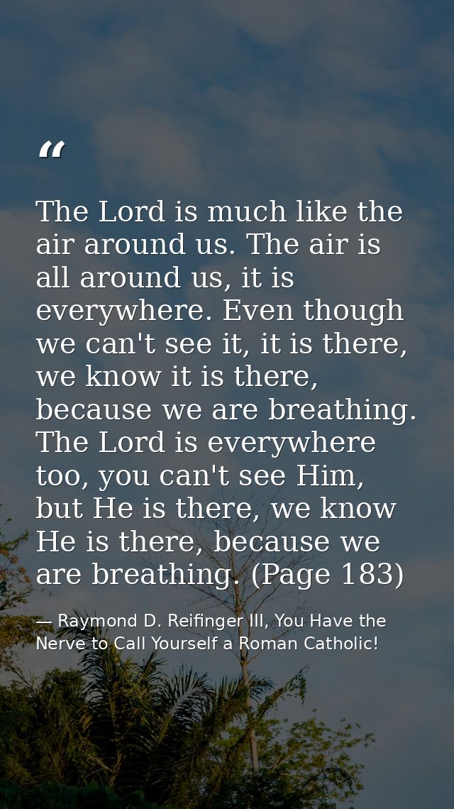 The Lord is much like the air around us. The air is all around us, it is everywhere. Even though we can't see it, it is  — Raymond D. Reifinger III, You Have the Nerve to Call Yourself a Roman Catholic!