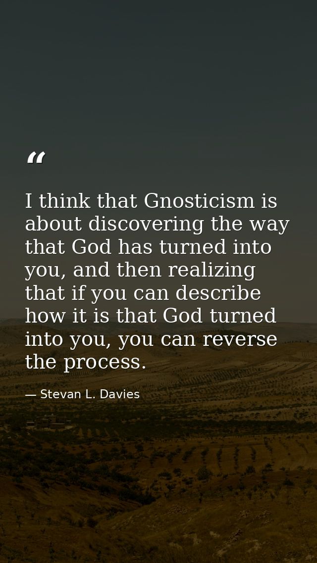 I think that Gnosticism is about discovering the way that God has turned into you, and then realizing that if you can de — Stevan L. Davies