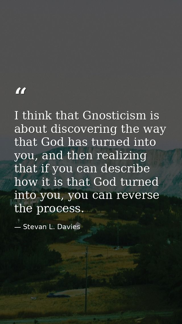 I think that Gnosticism is about discovering the way that God has turned into you, and then realizing that if you can de — Stevan L. Davies