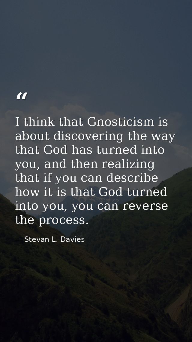 I think that Gnosticism is about discovering the way that God has turned into you, and then realizing that if you can de — Stevan L. Davies
