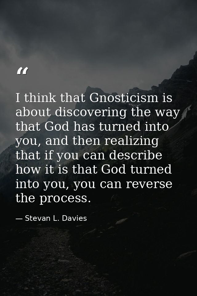 I think that Gnosticism is about discovering the way that God has turned into you, and then realizing that if you can de — Stevan L. Davies