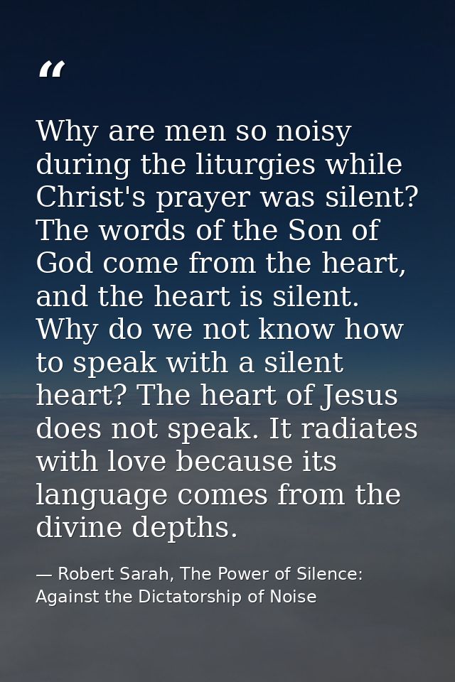 Why are men so noisy during the liturgies while Christ's prayer was silent? The words of the Son of God come from the he — Robert Sarah, The Power of Silence: Against the Dictatorship of Noise