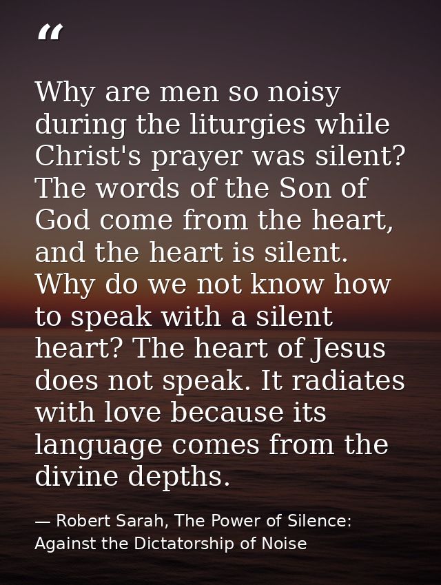 Why are men so noisy during the liturgies while Christ's prayer was silent? The words of the Son of God come from the he — Robert Sarah, The Power of Silence: Against the Dictatorship of Noise