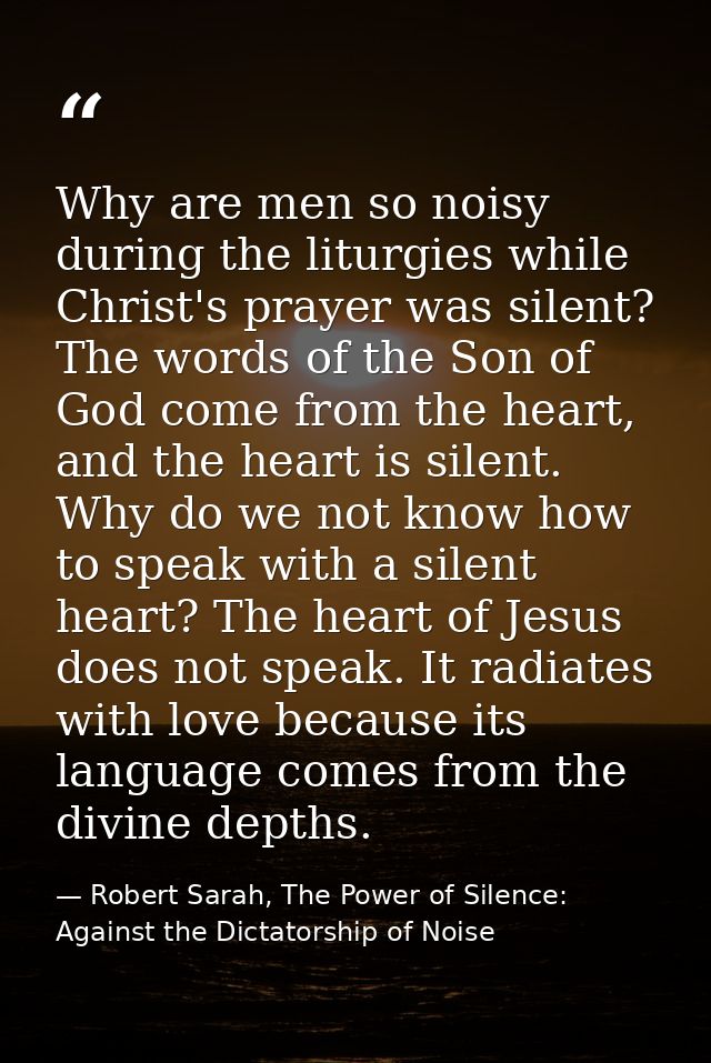 Why are men so noisy during the liturgies while Christ's prayer was silent? The words of the Son of God come from the he — Robert Sarah, The Power of Silence: Against the Dictatorship of Noise