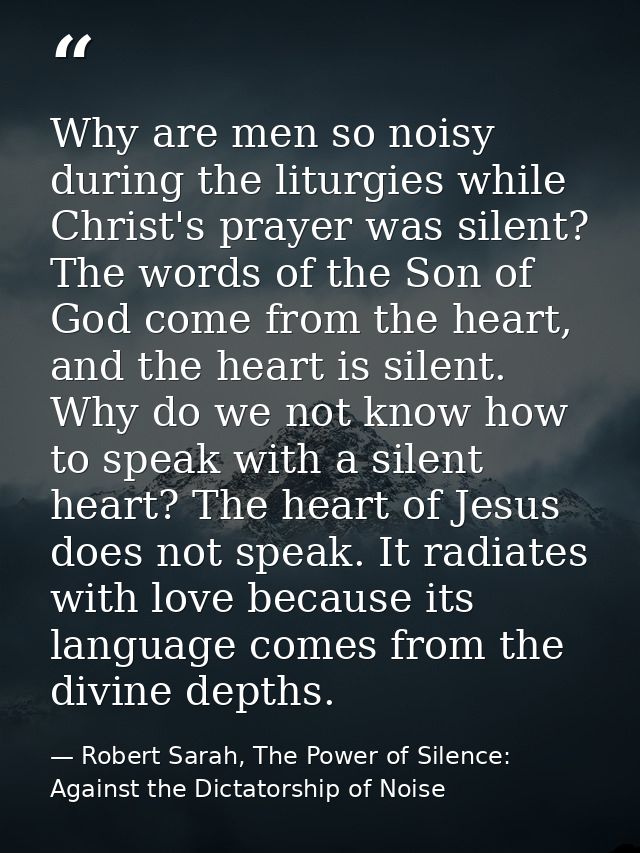 Why are men so noisy during the liturgies while Christ's prayer was silent? The words of the Son of God come from the he — Robert Sarah, The Power of Silence: Against the Dictatorship of Noise