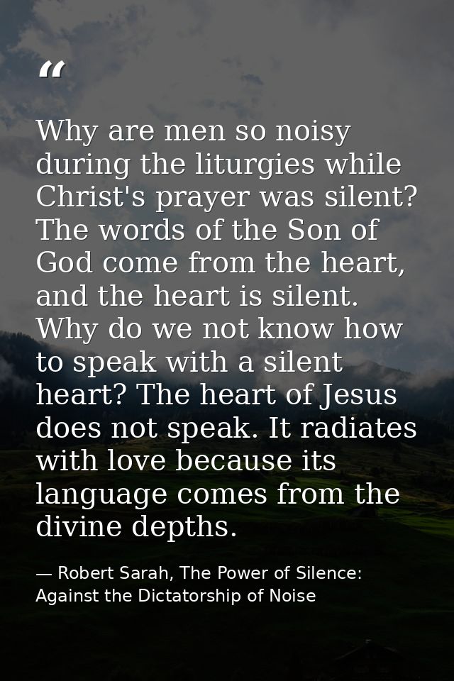 Why are men so noisy during the liturgies while Christ's prayer was silent? The words of the Son of God come from the he — Robert Sarah, The Power of Silence: Against the Dictatorship of Noise