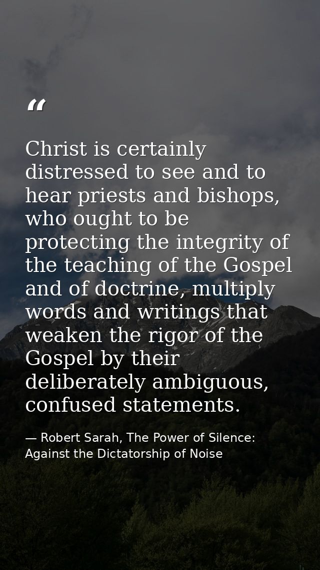 Christ is certainly distressed to see and to hear priests and bishops, who ought to be protecting the integrity of the t — Robert Sarah, The Power of Silence: Against the Dictatorship of Noise