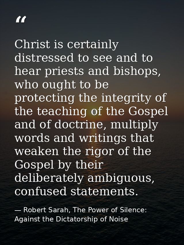 Christ is certainly distressed to see and to hear priests and bishops, who ought to be protecting the integrity of the t — Robert Sarah, The Power of Silence: Against the Dictatorship of Noise