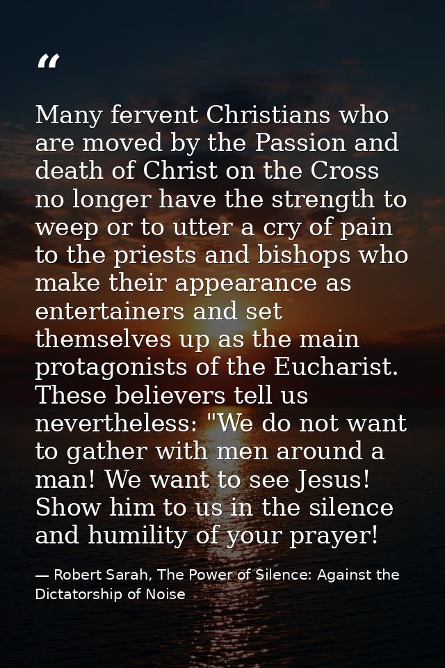 Many fervent Christians who are moved by the Passion and death of Christ on the Cross no longer have the strength to wee — Robert Sarah, The Power of Silence: Against the Dictatorship of Noise