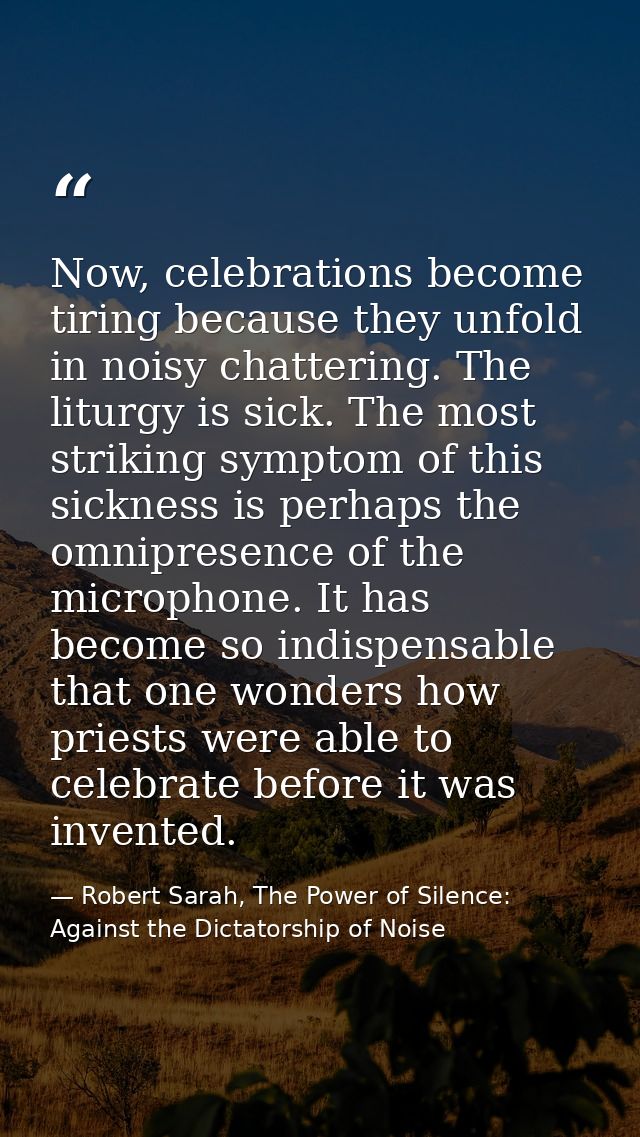 Now, celebrations become tiring because they unfold in noisy chattering. The liturgy is sick. The most striking symptom  — Robert Sarah, The Power of Silence: Against the Dictatorship of Noise