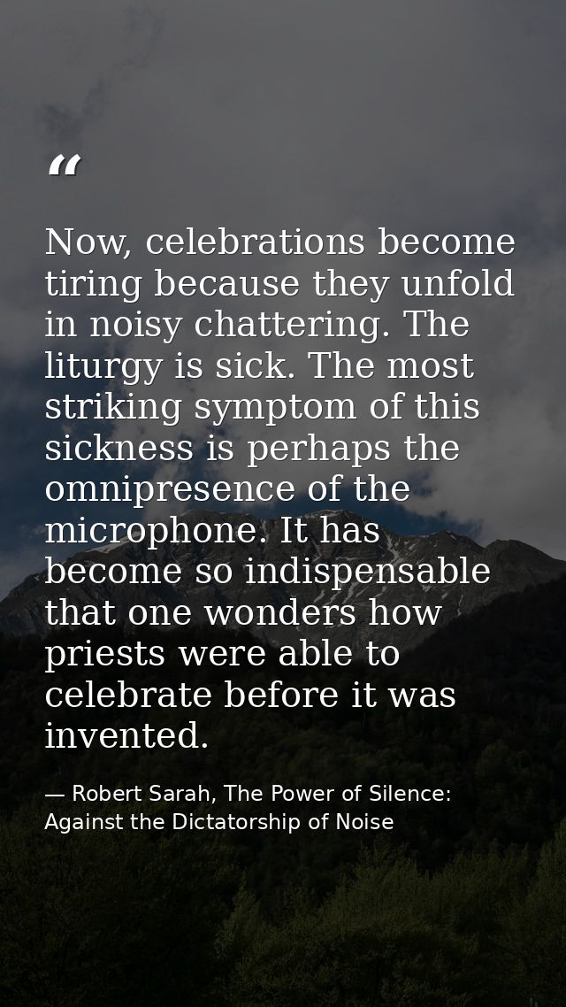 Now, celebrations become tiring because they unfold in noisy chattering. The liturgy is sick. The most striking symptom  — Robert Sarah, The Power of Silence: Against the Dictatorship of Noise