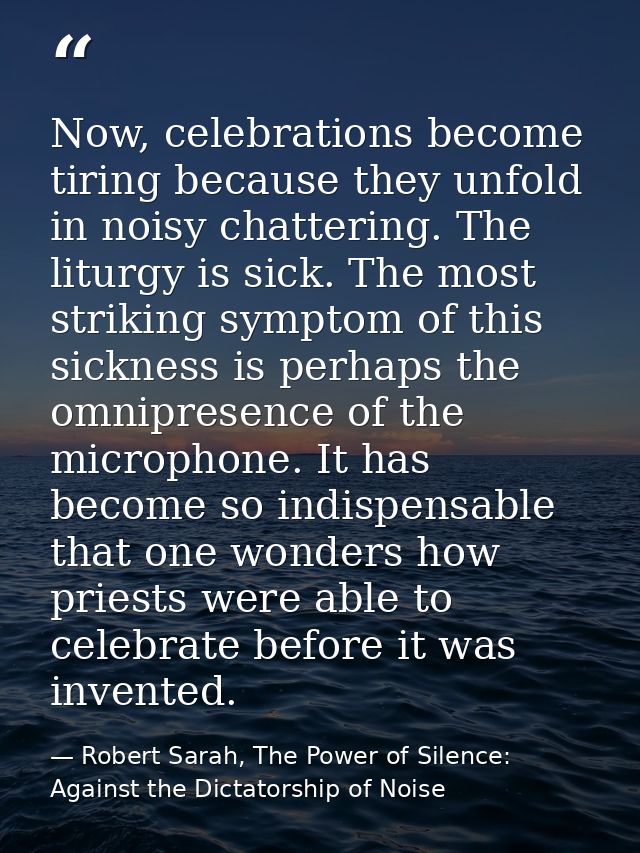 Now, celebrations become tiring because they unfold in noisy chattering. The liturgy is sick. The most striking symptom  — Robert Sarah, The Power of Silence: Against the Dictatorship of Noise