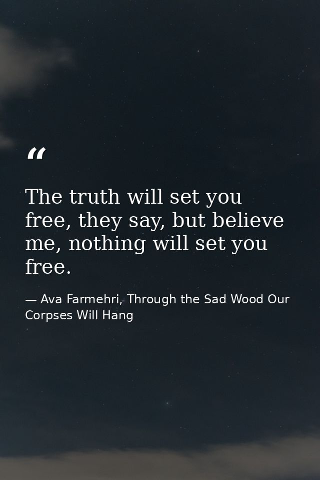 The truth will set you free, they say, but believe me, nothing will set you free. — Ava Farmehri, Through the Sad Wood Our Corpses Will Hang
