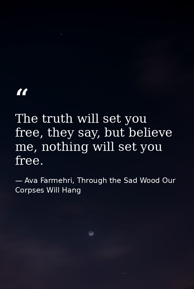 The truth will set you free, they say, but believe me, nothing will set you free. — Ava Farmehri, Through the Sad Wood Our Corpses Will Hang
